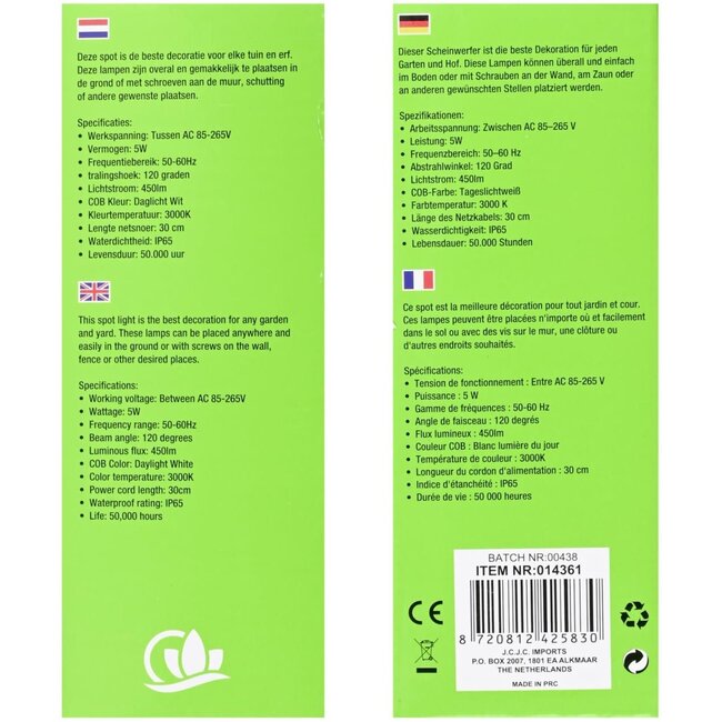 Benson Energiezuinige LED tuinspot - waterdicht - daglicht wit - 5W - IP65