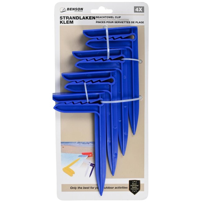 Benson 4-delige strandlakenklemmen - windbestendig - 6,5 x 15 cm - ideaal voor strand en ligstoel