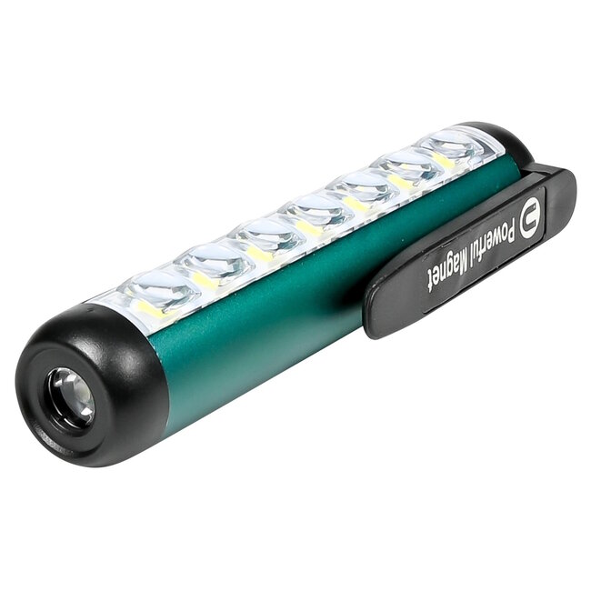 Hofftech Compacte oplaadbare zaklamp met magneetklip - 4 lichtstanden - blauw/groen