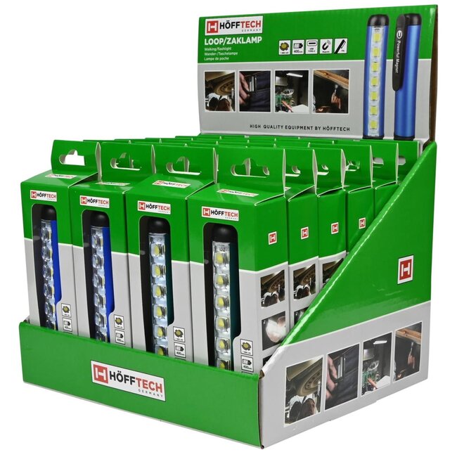 Hofftech Compacte oplaadbare zaklamp met magneetklip - 4 lichtstanden - blauw/groen