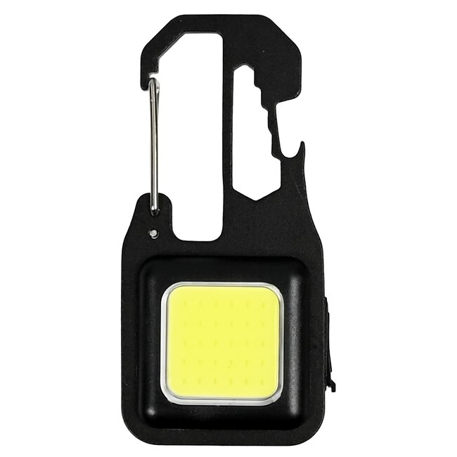 Hofftech Compacte sleutelhanger zaklamp - 380 lumen - oplaadbaar - met karabijnhaak - zwart