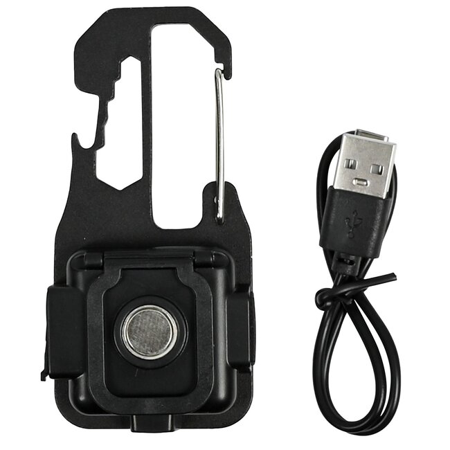Hofftech Compacte sleutelhanger zaklamp - 380 lumen - oplaadbaar - met karabijnhaak - zwart