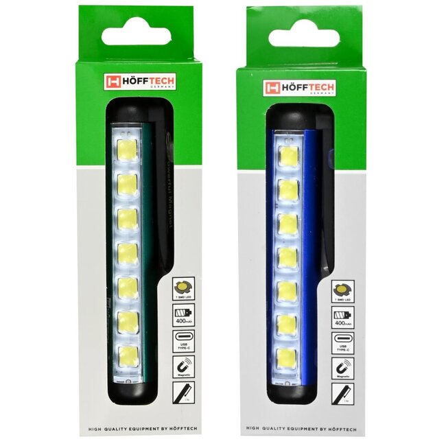 Hofftech Compacte sleutelhanger zaklamp - 380 lumen - oplaadbaar - met karabijnhaak - zwart