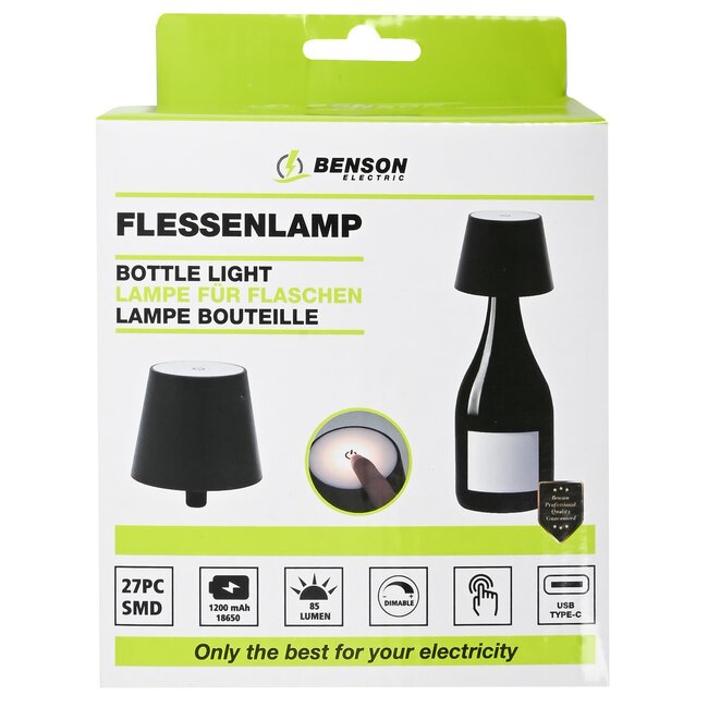 Benson Aanraakdimbare LED flessenlamp - USB oplaadbaar - Warm wit licht - Compact design