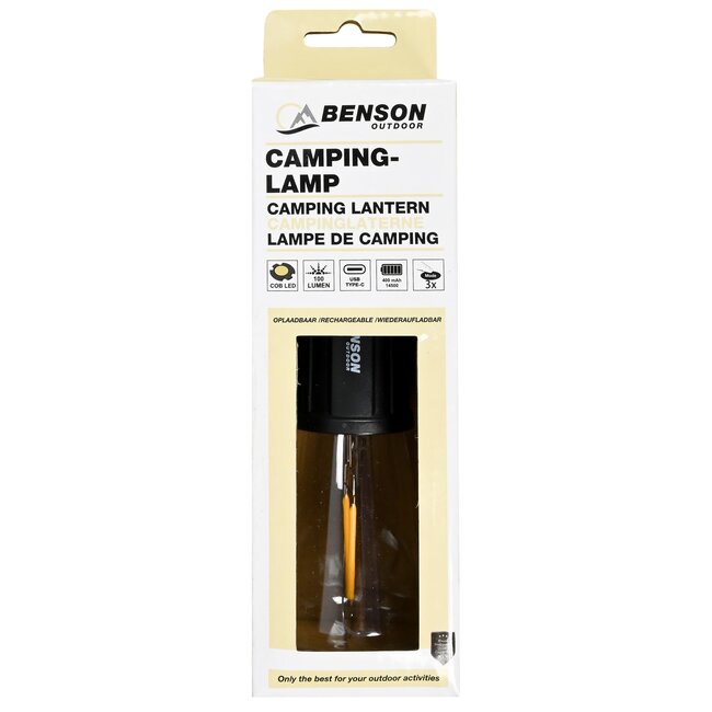 Benson Oplaadbare campinglamp met karabijnhaak - 100 lumen - LED - lichtgewicht - Type-C USB