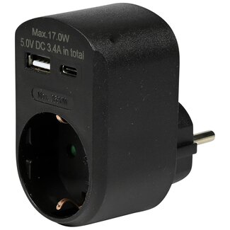 Benson Stopcontact met USB-A en USB-C - Zwart - Modern en Efficiënt - 16A - 5,0V DC - 3,4A