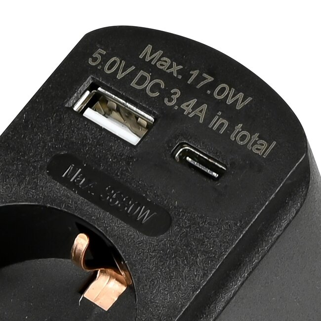 Benson Stopcontact met USB-A en USB-C - Zwart - Modern en Efficiënt - 16A - 5,0V DC - 3,4A
