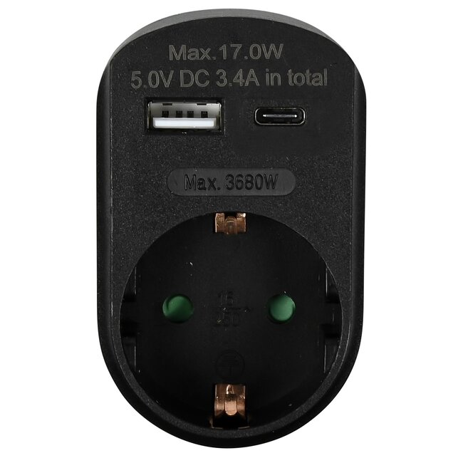 Benson Stopcontact met USB-A en USB-C - Zwart - Modern en Efficiënt - 16A - 5,0V DC - 3,4A