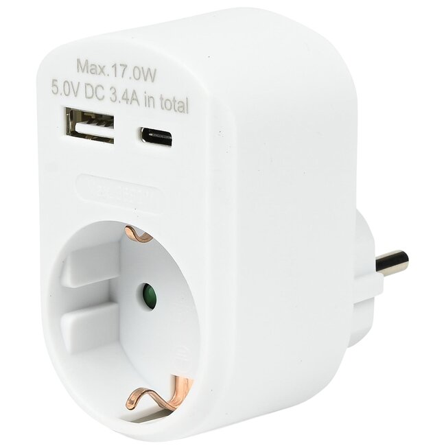 Benson Stopcontact met USB-A en USB-C - Snel opladen - Wit - 16A