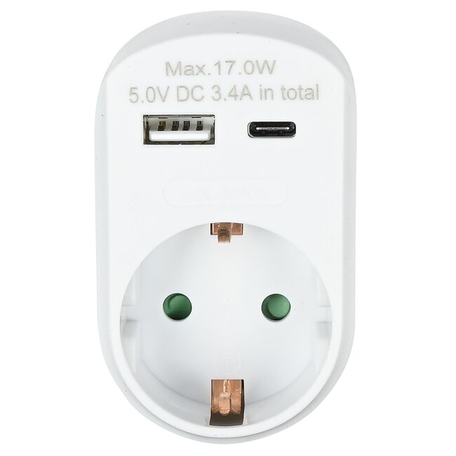 Benson Stopcontact met USB-A en USB-C - Snel opladen - Wit - 16A