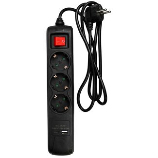 Benson 3-voudige stekkerdoos met USB-A en USB-C poorten - 1,5m zwart - met schakelaar