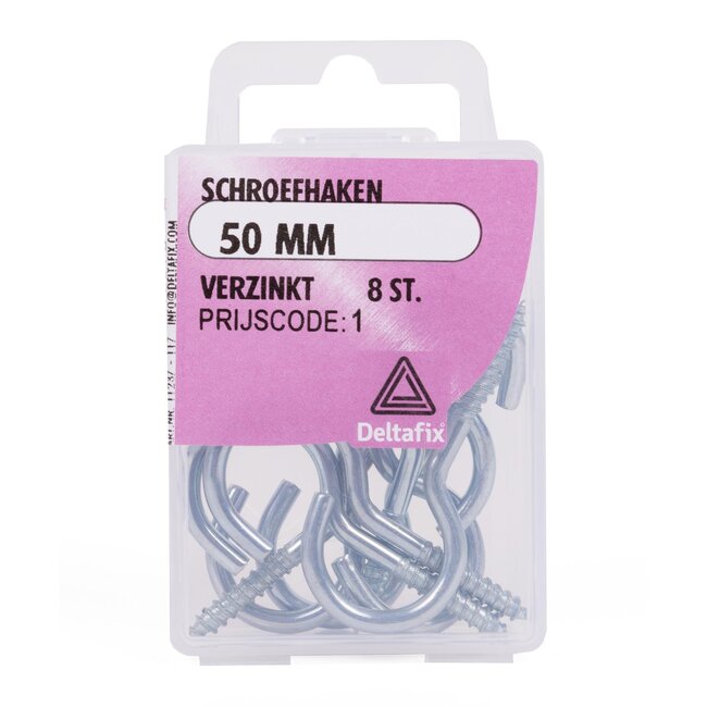 Deltafix Schroefhaken - 50 mm - Sterke draagkracht - 8 stuks - Inclusief opbergbox