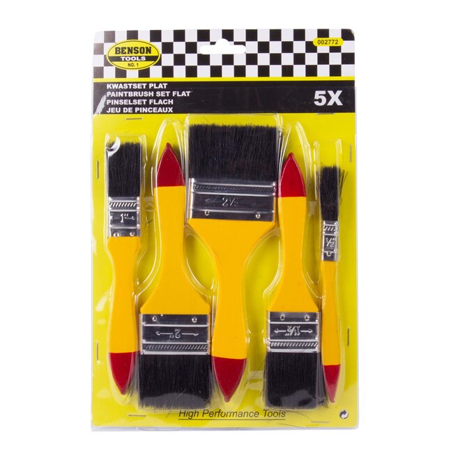 Benson Verfkwast set plat - 5 maten - blisterverpakking - ideaal voor 2 componenten producten
