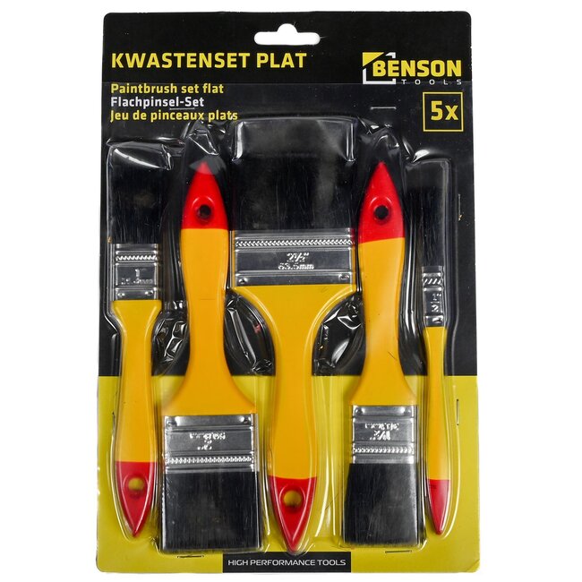 Benson Verfkwast set plat - 5 maten - blisterverpakking - ideaal voor 2 componenten producten