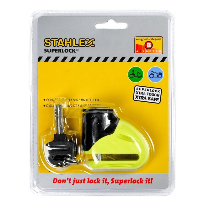 Stahlex Schijfremslot - gehard staal - 5 mm sluitpen - weerbestendig - inclusief 3 sleutels