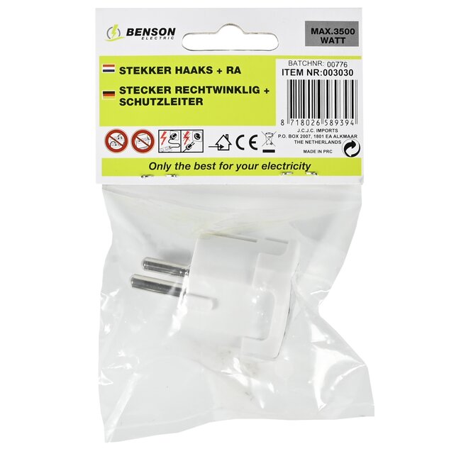 Benson Haakse stekker met randaarde - 3500 watt - wit