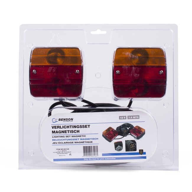 Benson Magneet Verlichtingset - voor Aanhanger of Fietsdrager - 7.5m Kabel - Eenvoudige Montage