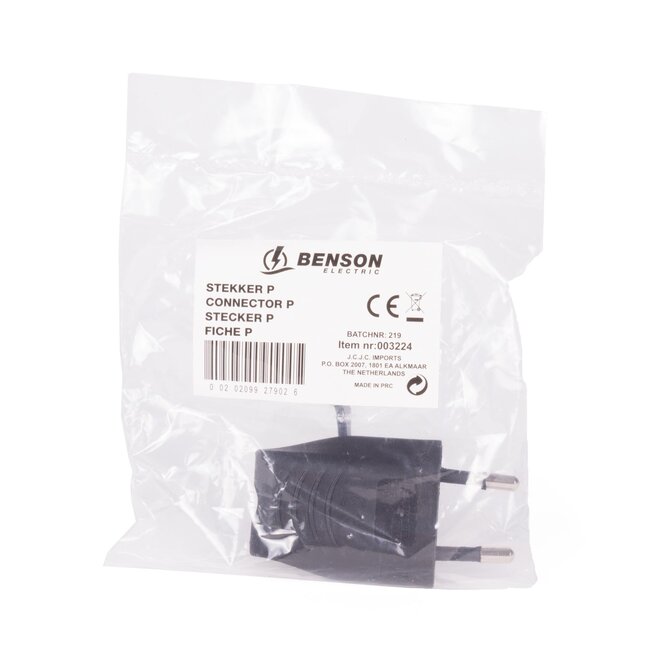 Benson Platte stekker - zwart - 2.5 Ampère - type C