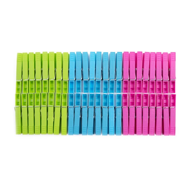 Benson Kunststof wasknijpers - ribbels voor extra grip - stevige slagveer - multicolor - 48 stuks