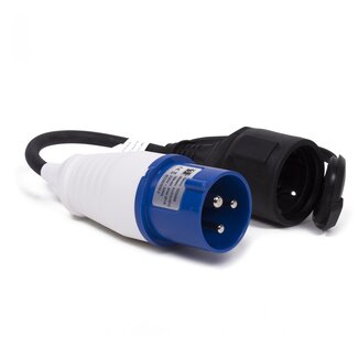 Benson Camping Adapter CEE 16A Mannetje naar Schuko Contrastekker – Spatwaterdicht IP44