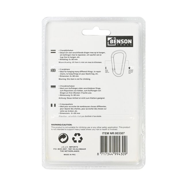 Benson Musketon haak - 8 x 80 mm - aluminium - set van 3