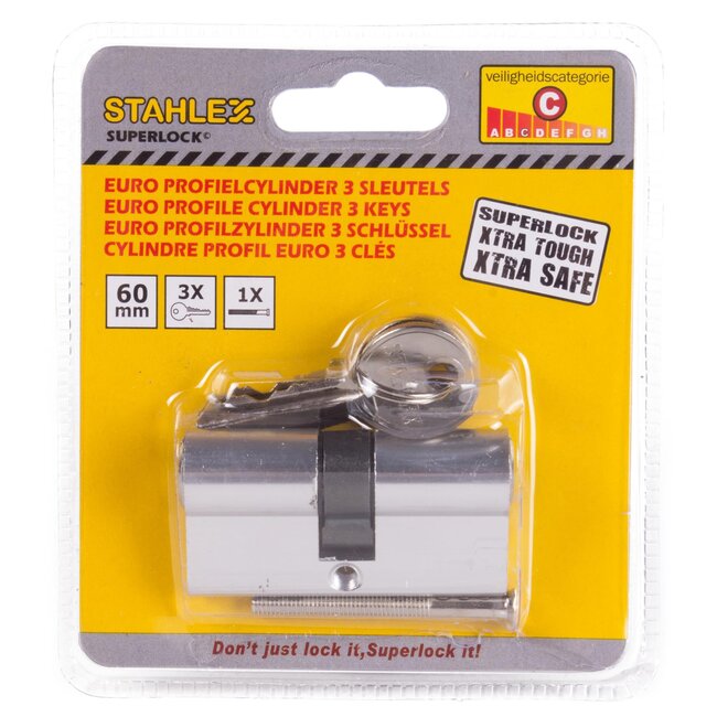Stahlex Euro profielcilinder - 30/30 - Inclusief 3 sleutels - 60 mm - Messing vernikkeld