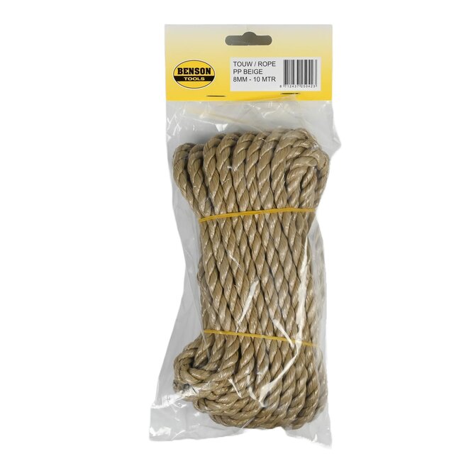 Benson Sterk polypropyleen touw - 8 mm x 10 meter - beige