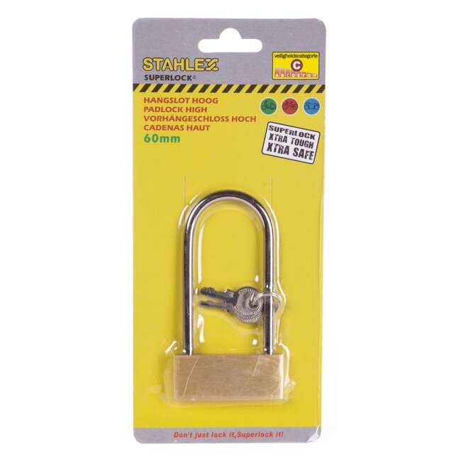 Stahlex Hoog hangslot - 60 mm - 3 sleutels - waterbestendig - veiligheidscategorie C