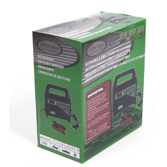 Hofftech Acculader - 6V & 12V - 2, 4 & 6 Ampère - Veilig & Snel Opladen - CE Goedgekeurd
