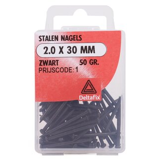 Deltafix Stalen nagels - gehard - bol verzonken kop - 2.0 x 30 mm - zwart - 65 stuks