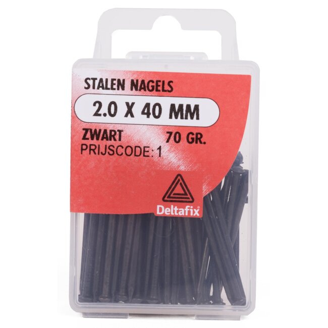Deltafix Stalen nagels - 2.0 x 40 mm - gehard staal - bolverzonken kop - 52 stuks - zwart