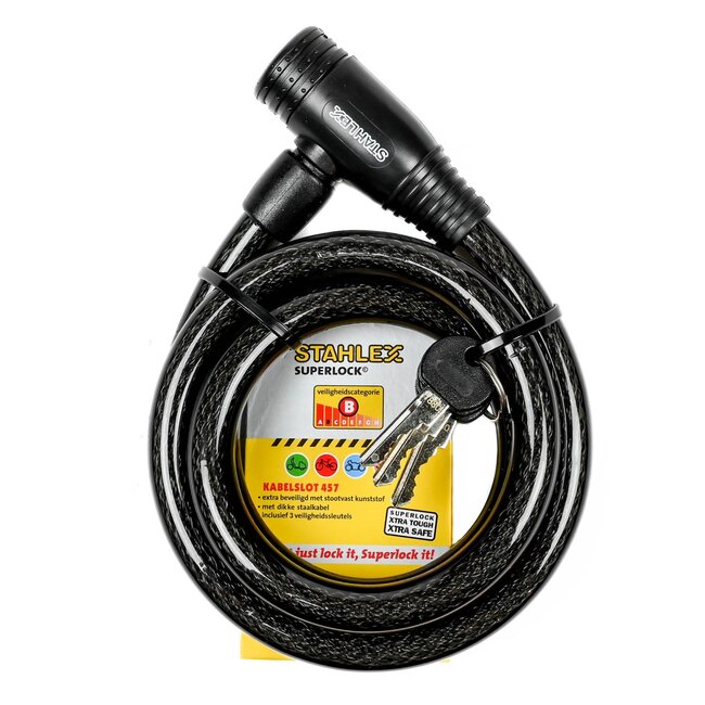 Stahlex Kabelslot - spatwaterdicht - solide staal - 1400 mm - zwart - 3 sleutels