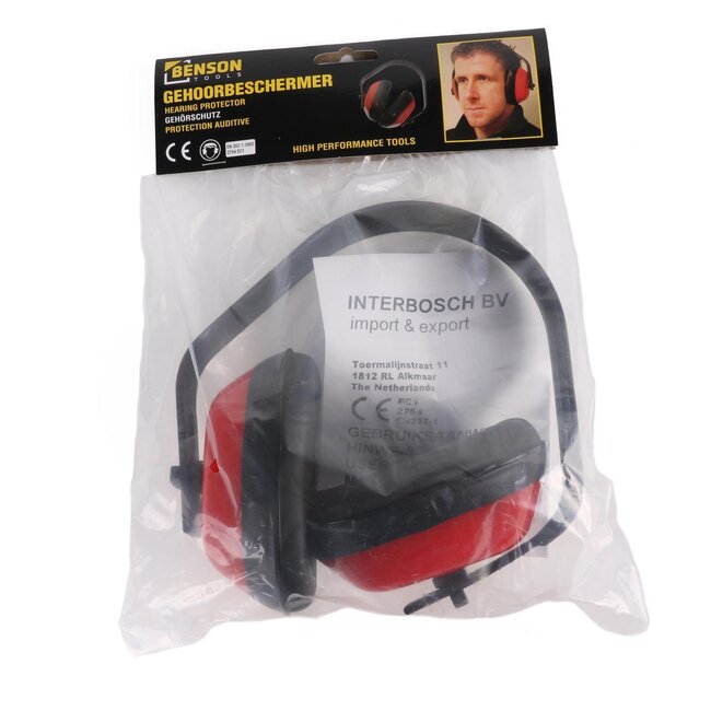 Benson Verstelbare gehoorbeschermer - hoog draagcomfort - lichtgewicht - zwart/rood - SNR 25 dB