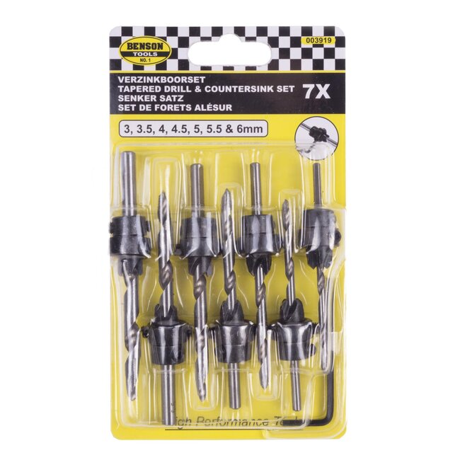 Benson Verzinkboorset - Ø 3 t/m 6 mm - 7-delig - Traploos instelbare diepte