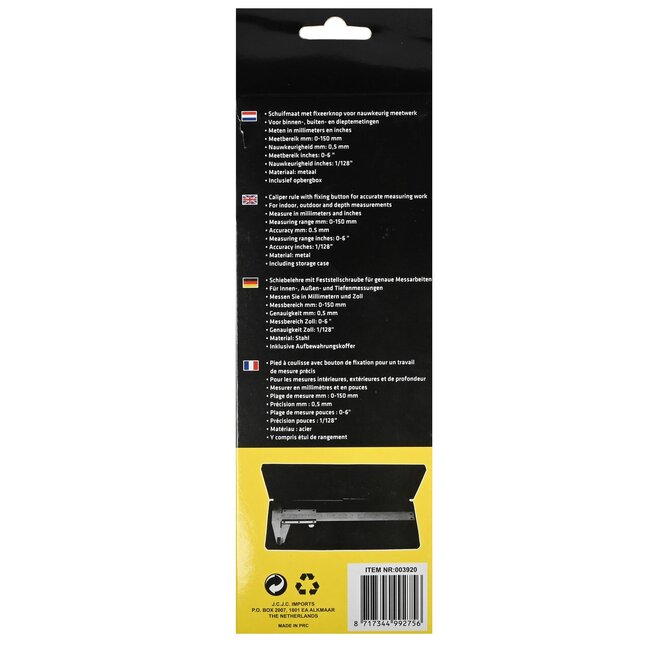 Benson Schuifmaat - Metaal - Nauwkeurig tot 0.01 mm - Inclusief Opbergbox - 150 mm