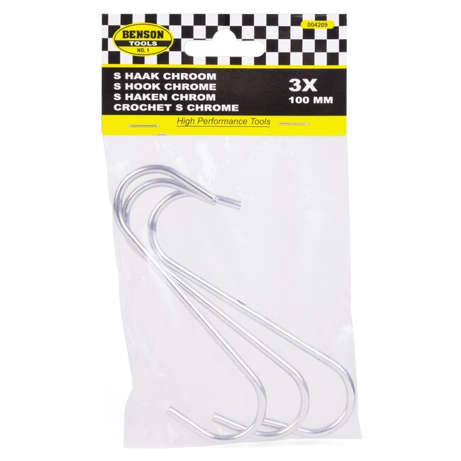 Benson Set van 3 S-haken - chroom - 100 mm - duurzaam metaal