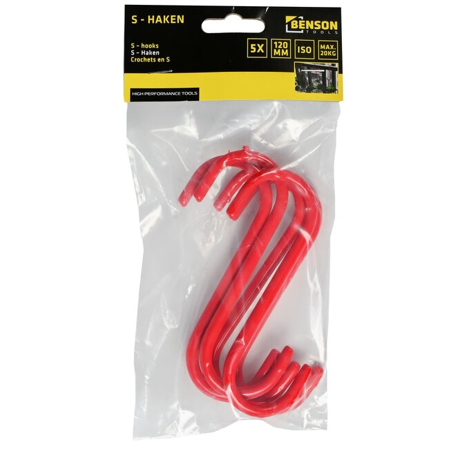 Benson Geïsoleerde S-Haak - 120 mm - Rood - Set van 5 - Veilig voor vochtige ruimtes