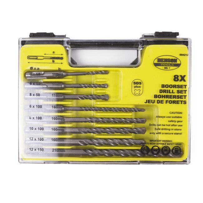 Benson 8-delige SDS Plus boorset - Voor beton en steen - Inclusief koffer - Diverse maten