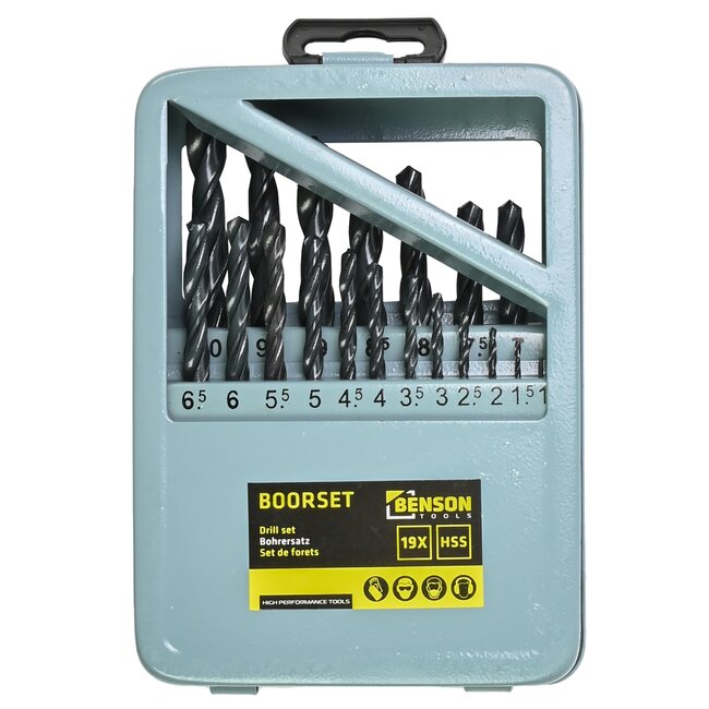 Benson Metaalborenset - HSS - 19 delig - Stalen cassette - 1-10 mm