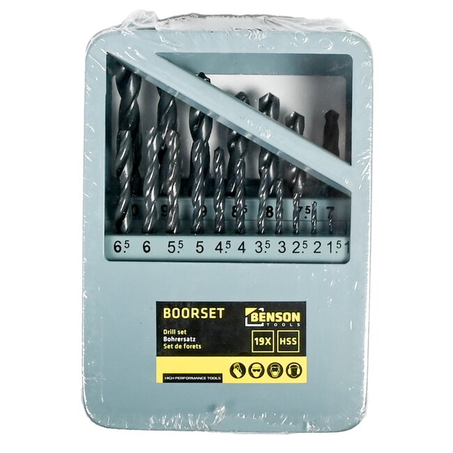 Benson Metaalborenset - HSS - 19 delig - Stalen cassette - 1-10 mm