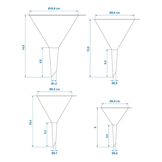 ProPlus Trechterset - Kunststof - Oranje - 4 maten - Ø 50, 70, 93, 113 mm - Voorkomt morsen