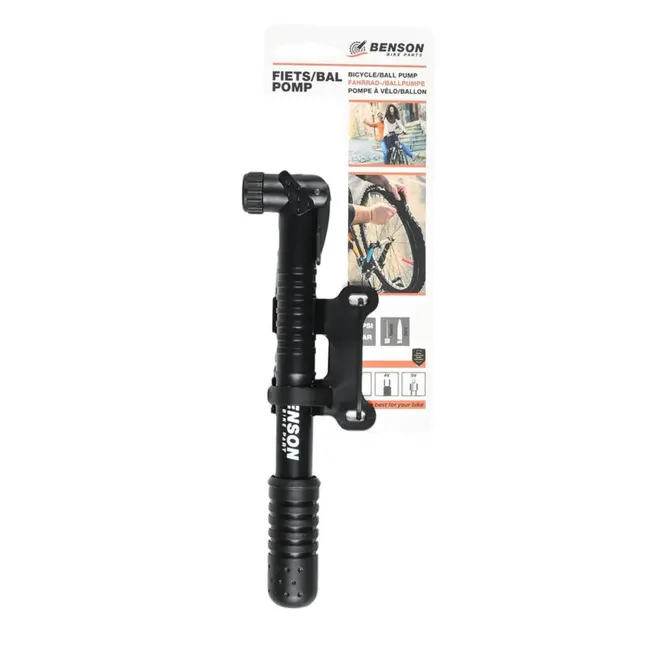 Benson Compacte fiets- en balpomp - Inclusief houder, naald en kegel - 23 cm - Draagbaar en veelzijdig