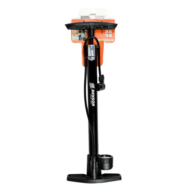 Benson Fietspomp met manometer - dubbel ventiel - max. 8 bar - 65 cm slang - duurzaam ontwerp