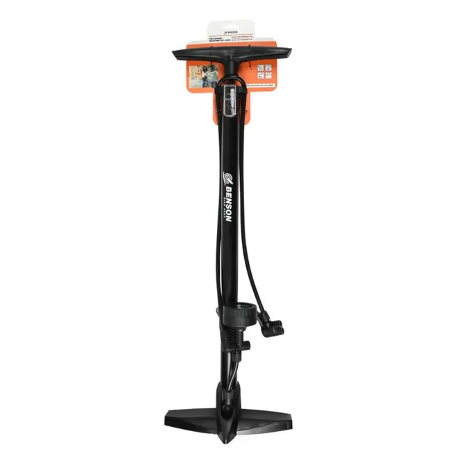 Benson Luxe fietspomp - met manometer - dubbel ventiel - max. 160 psi - extra lange slang