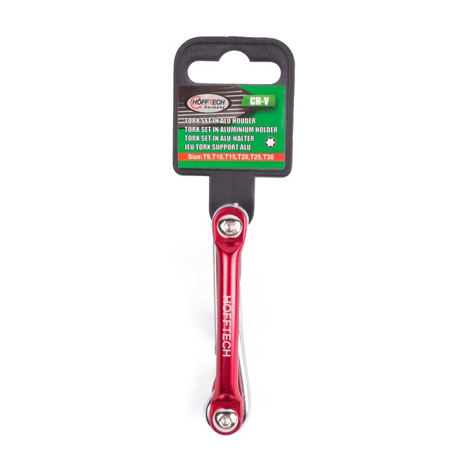 Benson Vouwbare torx set - verchroomd - 6-delig - met aluminium houder - rood