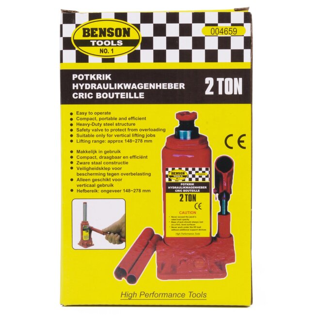 Benson Compacte potkrik - hoog heftbereik - 2 ton - extra stabiliteit - blauw of rood