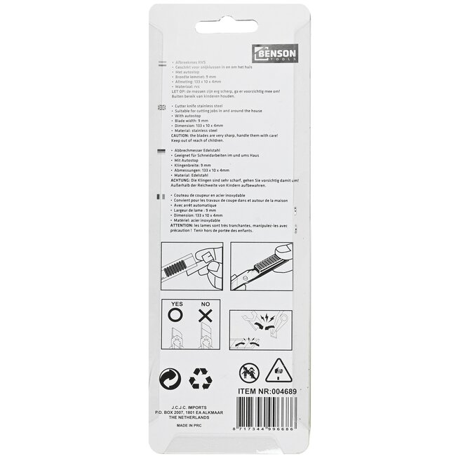 Benson Afbreekmes - 9 mm - RVS - Automatische stop - Lange levensduur