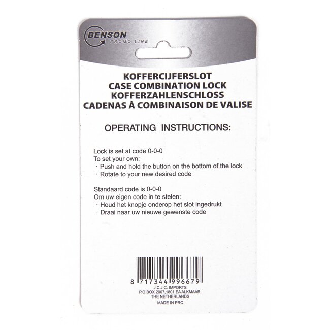 Benson Handig koffercijferslot - 3-cijferige code - 20 mm - Lichtgewicht aluminium