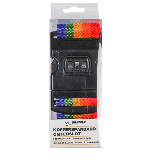 Benson Kleurrijke kofferspanband met cijferslot - 200 cm - extra beveiliging - regenboogkleuren
