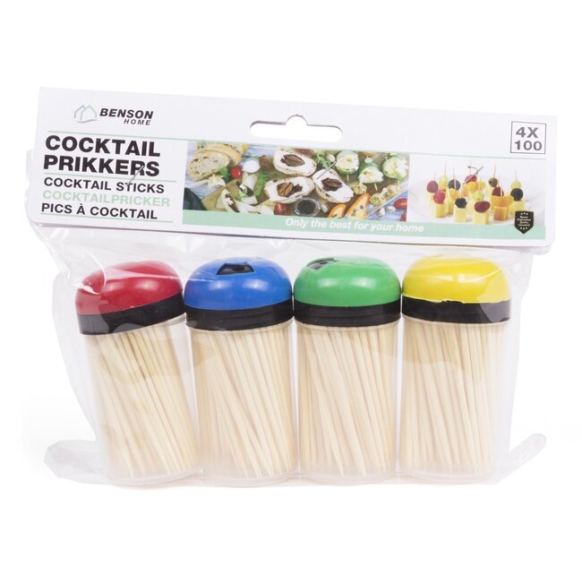 Benson Cocktailprikkers in dispensers - Hout - 6.5 cm - Set van 4 x 150 stuks